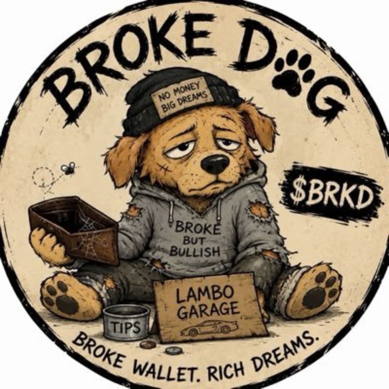 Broke Dog mascot sitting outside the Lambo Garage